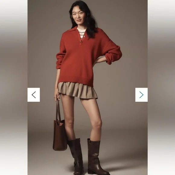 Reformation Rust Red V-Neck Knit Sweater - Picture 4 of 6